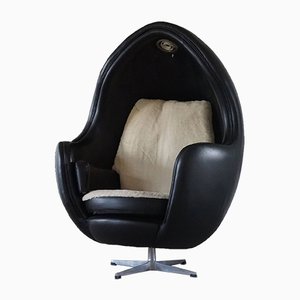 European Space Age Egg Chair in Leather and Lambswool, 1980s