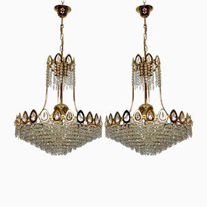 Lampadari dorati e in cristallo di Sciolari, anni '70, set di 2