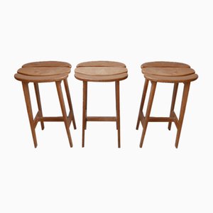 Mid-Century French Oak Bar Stools by Guillerme et Chambron, Set of 3