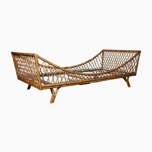 Vintage Italian Bamboo and Wicker Bed, 1960s