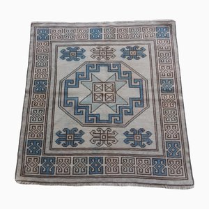 Türkischer Verblassener Handgeknüpfter Yastik Teppich mit Niedrigem Flor