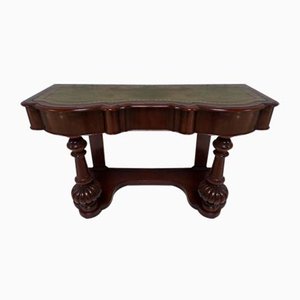 Biedermeier Mahogany Wall Console Table or Desk with Leather Inlay Top and Drawer