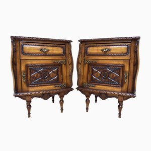 Early 20th Century Carved Oak Nightstands, 1940s, Set of 2