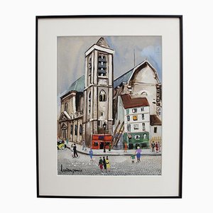 Église Saint-Nicolas Du Chardonnet à Paris, Lucien Génin, 1930s, Gouache sur Papier