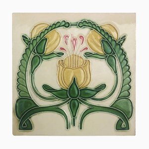 Glazed Art Nouveau Relief Tile from Helman House