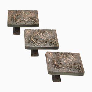 Brutalistische rechteckige Türgriffe aus Bronze für Doppeltüren, 3er Set
