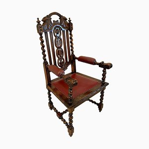 Grand Fauteuil Victorien Antique en Chêne Sculpté