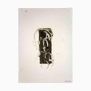 Leo Guida, figura humana, dibujo original en acuarela, años 70