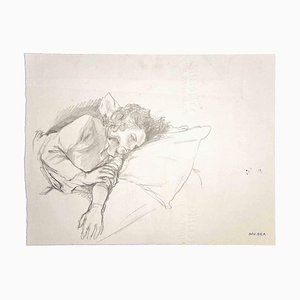 Leo Guida, figuras reclinadas, dibujo original, años 70
