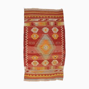 Geometric Kilim Light Red Rug with Rhombuses and Stripes