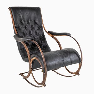 19th Century Iron Frame Leather Sling Rocking Chair by R W Winfield, England