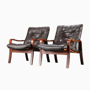 Vintage Danish Lounge Chairs in Coco Leather and Rosewood