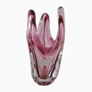 Vase Vintage en Verre de Cristal Rose de Val Saint Lambert, 1970s