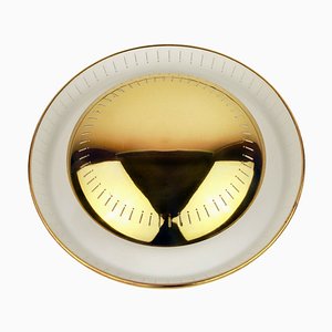 Mid-Century Round Ceiling or Wall Light in Brass with White Italy, 1950s