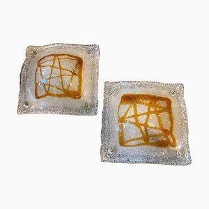 Applique Space Age in vetro di Murano arancione e bianco di Mazzega, anni '70, set di 2