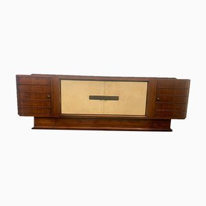 Art Deco Sideboard in Rosewood and Parchment with Top in Black Glass