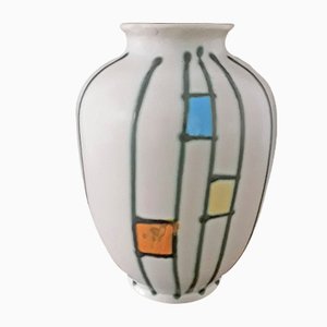 Vaso nr. 307 20 vintage in ceramica smaltata color crema, anni '60