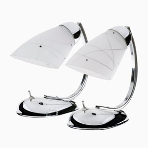 Lampade da comodino Art Déco in vetro cromato di Josef Hurka per Napako, anni '50, set di 2