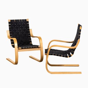 Mod. 406 Armlehnstühle aus gebogenem Birkensperrholz & Stoff von Alvar Aalto für Artek, 1960er, 2er Set