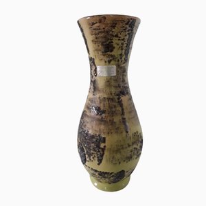 Vase Style Fat Lava Vintage en Céramique Jaune avec Décoration Gris-Noir de Carstens Tönnieshof, 1960s