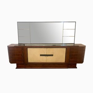 Art Deco Sideboard Set aus Palisander & Pergament mit Spiegel, 2er Set