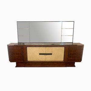 Art Deco Sideboard Set in Rosewood and Parchment with Mirror, Set of 2