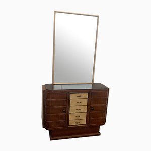 Rosewood and Parchment Bar Set with Parchment Mirror, Set of 2