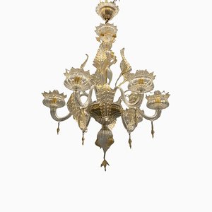 Lámpara de araña italiana de cristal de Murano dorado de La Murrina