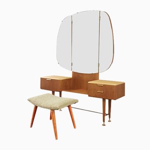 Mid-Century Art Deco Style Walnut & Brass Dressing Table with Stool by A.A. Patijn for Zijlstra Joure