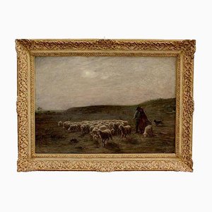 Pintura grande de moutons au pâturage de A. Charpin, 1906