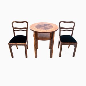 Art Deco Table with Chairs, Poland, 1940s, Set of 3