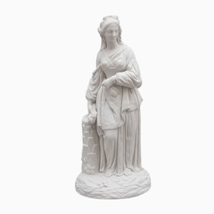 19th-Century Parian Figure of a Woman Leaning on a Column