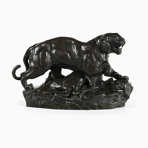 Bronze Tiger Overlooking an Antelope by Barye