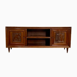 Small Futurist Style Serving Sideboard with Carved Panels, 1940s