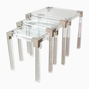 French Acrylic Glass Nesting Tables, 1970s, Set of 3