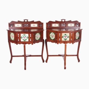 Set of Portuguese Colonial Wall Nightstands with Tiles from Meranti, 1930s, Set of 2