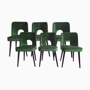Green Velvet Shell Dining Chairs by Lesniewski for Słupskie Fabryki Mebli, 1962, Set of 6