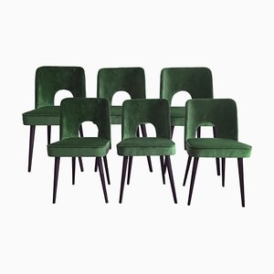 Sillas de comedor Shell de terciopelo verde de Lesniewski para Słupskie Fabryki Mebli, 1962. Juego de 6