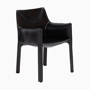 Silla de comedor Cab Carver de cuero negro de Mario Bellini para Cassina