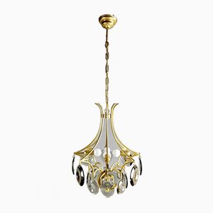Four-Light Chandelier in Gilded Metal and Optical Crystal Glass, 1970s