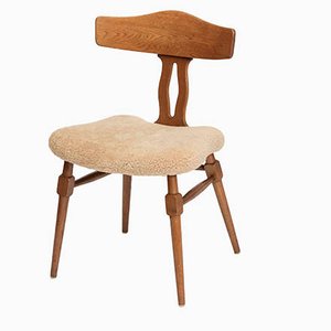 Oak and Sheepskin Dining Chair attributed to Henry Kjærnulf for Jorgensen & Sonner, Denmark, 1940s