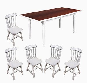Mid-Century Italian White Painted Dining Set with Table & 5 Chairs, 1950s, Set of 6