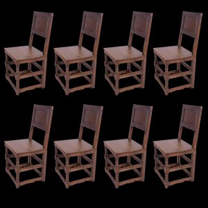 Antique Danish Dowel Wood Chairs, 1800s, Set of 8