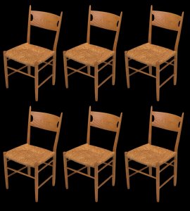 Stuhlensemble aus Eschenholz von Charlotte Perriand, 1960, 6er Set