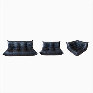 Black Leather Togo 2-Seat & 3-Seat Sofas by Michel Ducaroy for Ligne Roset, Set of 2