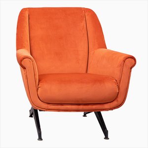 Mid-Century Coral Velvet Seat, 1950s