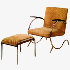 Röhrenförmiger Sessel mit Fußhocker von Paul Schuitema, 1930er, 2er Set