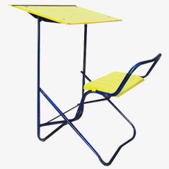 Mesa y silla de escuela francesa vintage, años 50