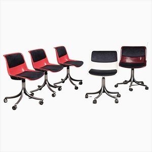 Swivel Wheeled Office Chairs attributed to Osvaldo Borsani for Tecno, 1980s, Set of 5