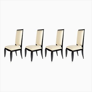 Black & White Highback Dining Chairs with Metal, 1930s, Set of 6